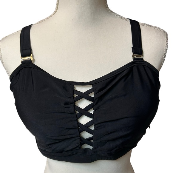 DACI black Bandeau bikini swimsuit top w removable, adjustable straps NWT - Picture 2 of 5